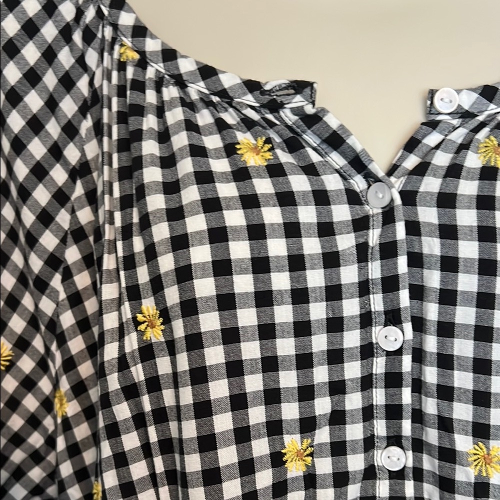 Black and White Gingham Dress with Yellow Accents